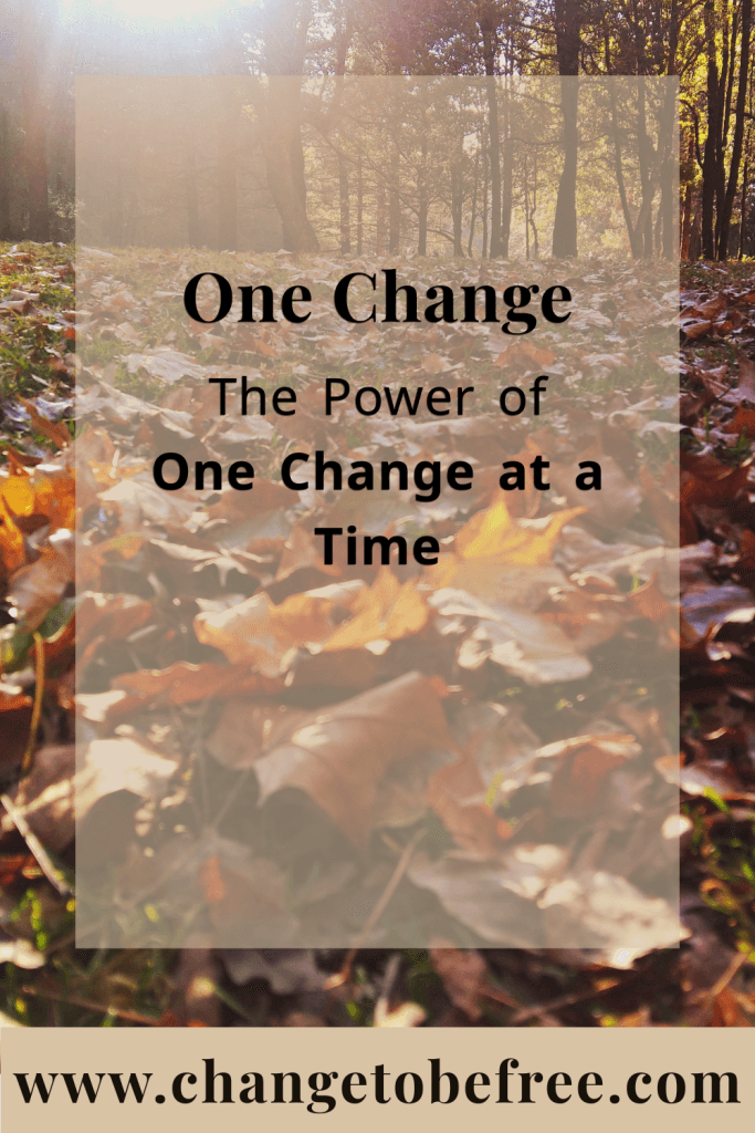 One Change: The Power of One Change at a Time," highlighting that making one change at a time can lead to big, lasting transformations.