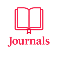 Illustration of a closed journal with a bookmark under the word "Journals" on a light beige background.