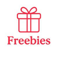 Illustration of a gift box with a ribbon under the word "Freebies" on a light beige background.