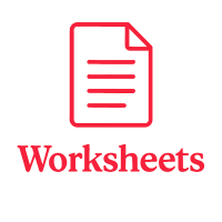 Illustration of a worksheet with lines and a pencil next to it under the word "Worksheets" on a light beige background.