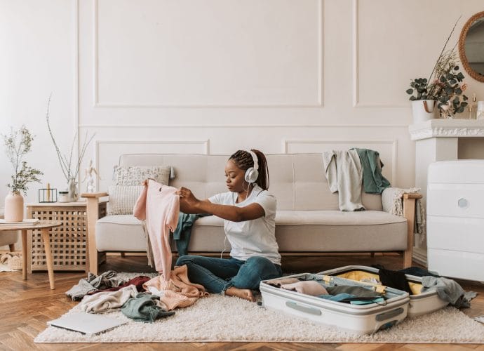 Woman creating an organized home after a major life change